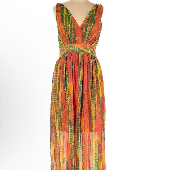 NWT Ellen Weaver multi marble color orange,yellow & green.Maxi dress SZ2X - Picture 1 of 11